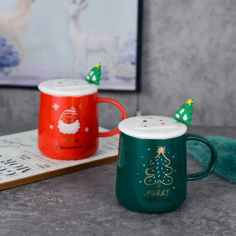 

Innovative New Christmas ceramic with cap spoon student couple milk coffee office water mug gift