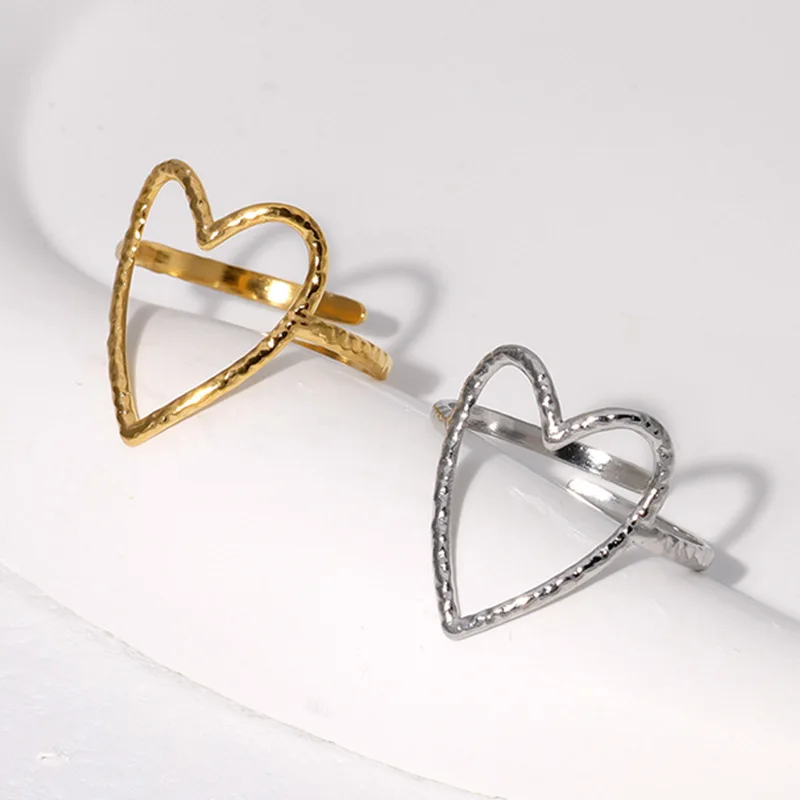 

Simple Hollow Love Titanium Steel Ring Female Opening Cold Wind Index Finger Ring Heart Shaped Stainless Steel wholesale rings