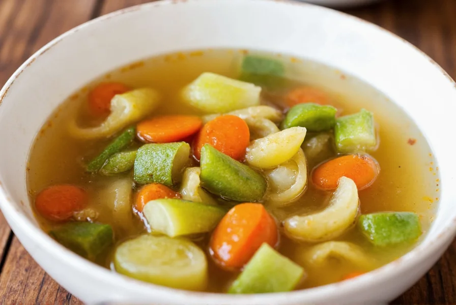 Mediterranean vegetable soup with celery substituting for fennel in clear broth