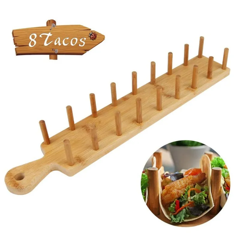 

New Arrival W-shaped Bamboo Burrito Rack Tortilla Rack Taco Holder Corn Roll Shelf, Natural