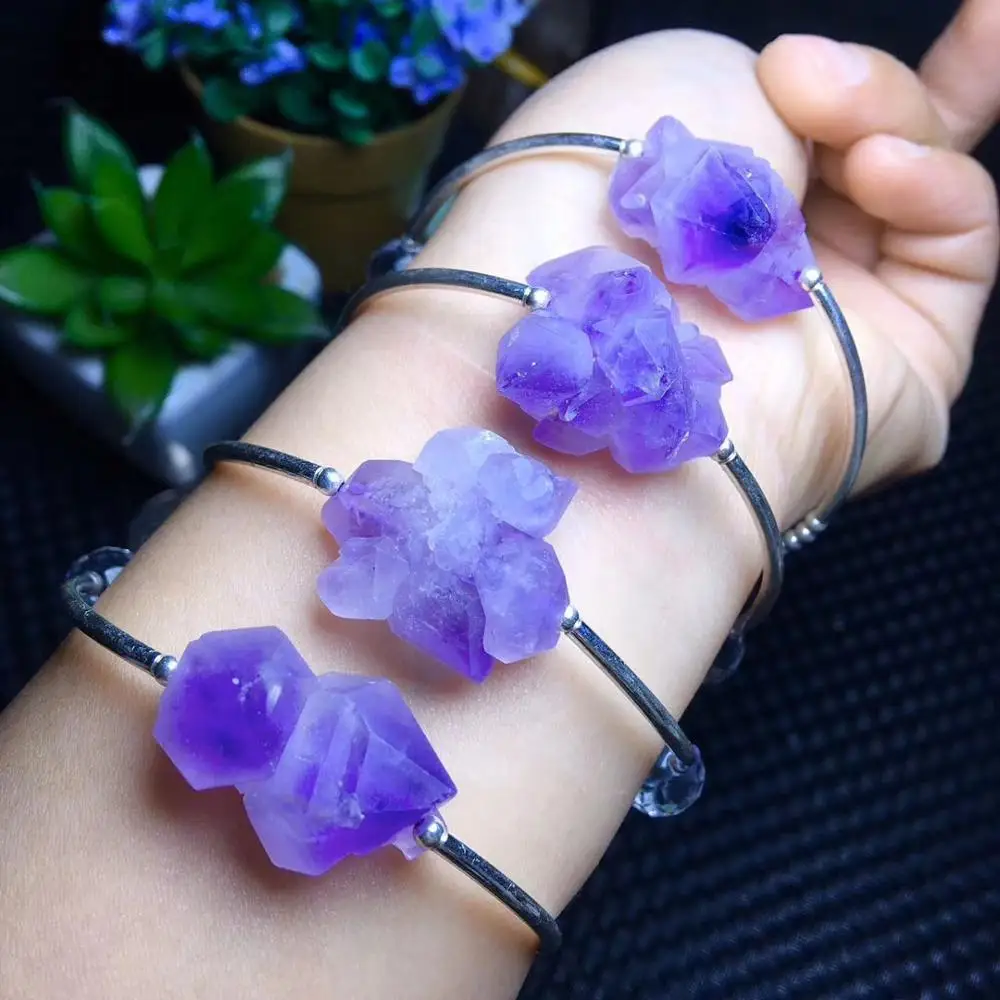 

Natural gemstone raw amethyst stone bracelet crystal bracelet healing, Purple