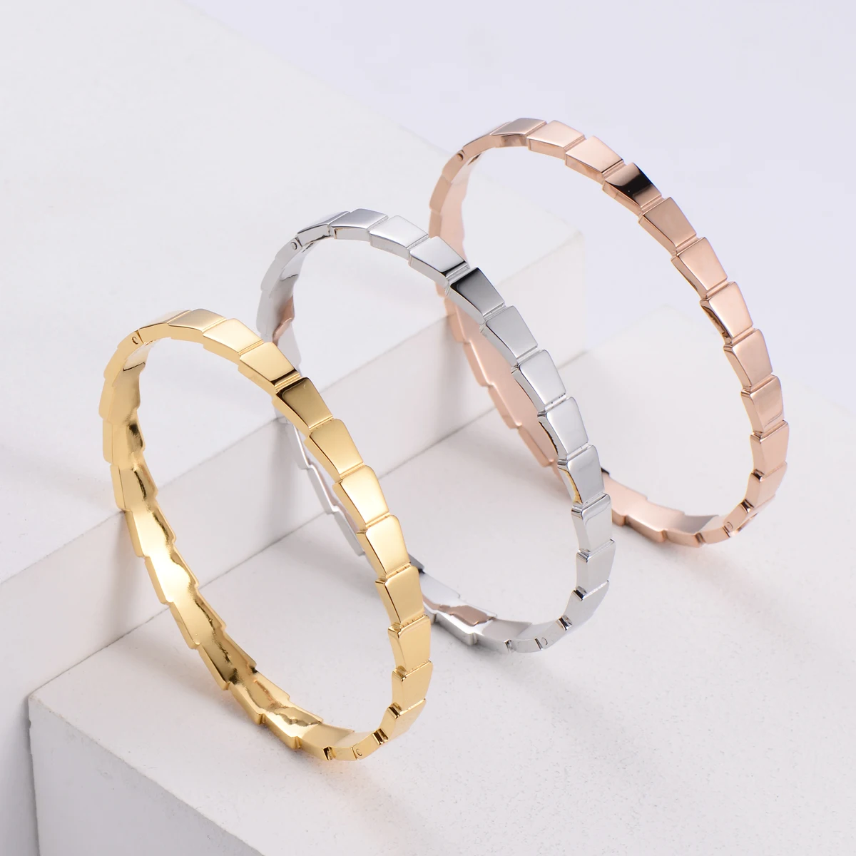 

ORDRM pulseiras personalizadas bracelet gold plated high quality 2021 stainless steel snake 14 gold filled bangles, Rose gold,gold,silver