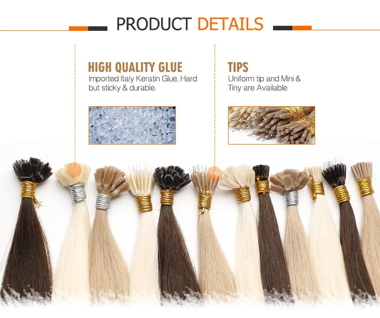 Wholesale Italian Keratin Glue Bond I tip Hair Extensions Human Hair Double Drawn Remy Keratin Hair Extensions details