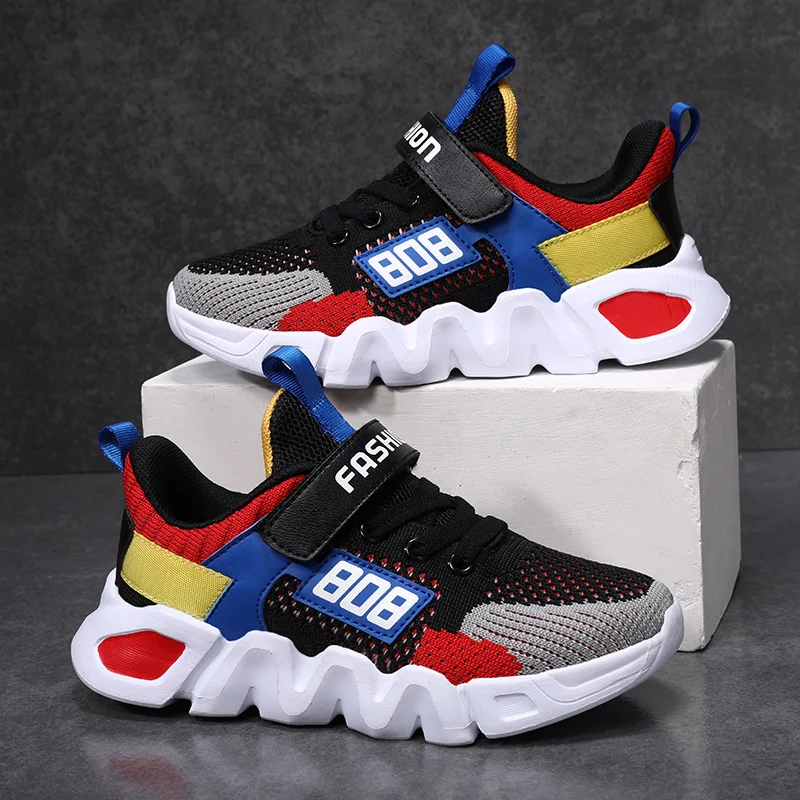 

Kids Fashion Sneakers Boys Mesh Breathable Sports Running Shoes Lightweight Children's Casual Walking Shoes boys kids footwear, Black moon,black sapphire blue