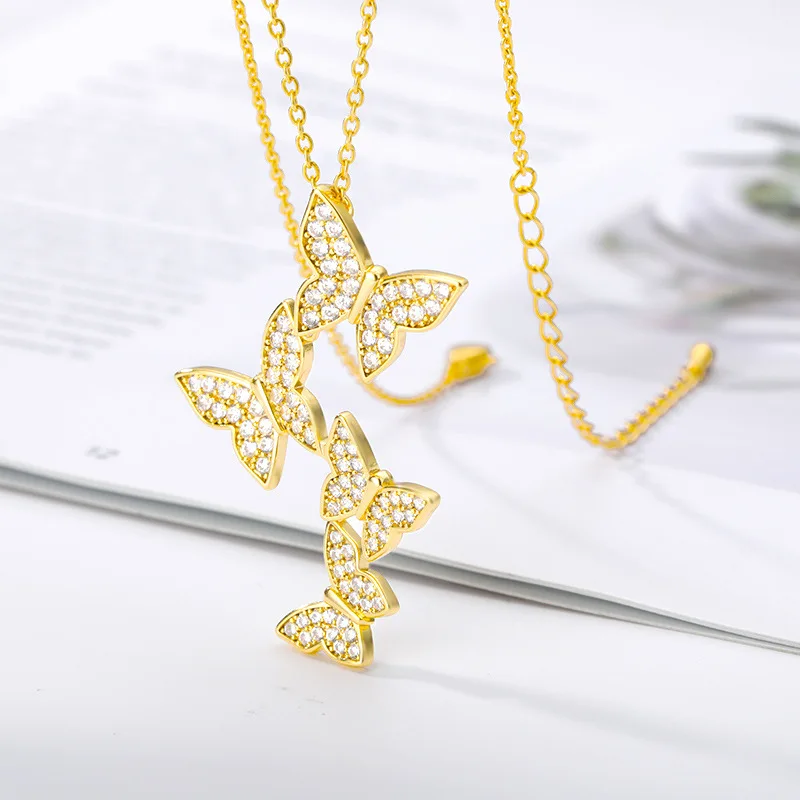 

Butterfly necklace copper pendant four butterfly lady ornaments stainless steel chain for woman