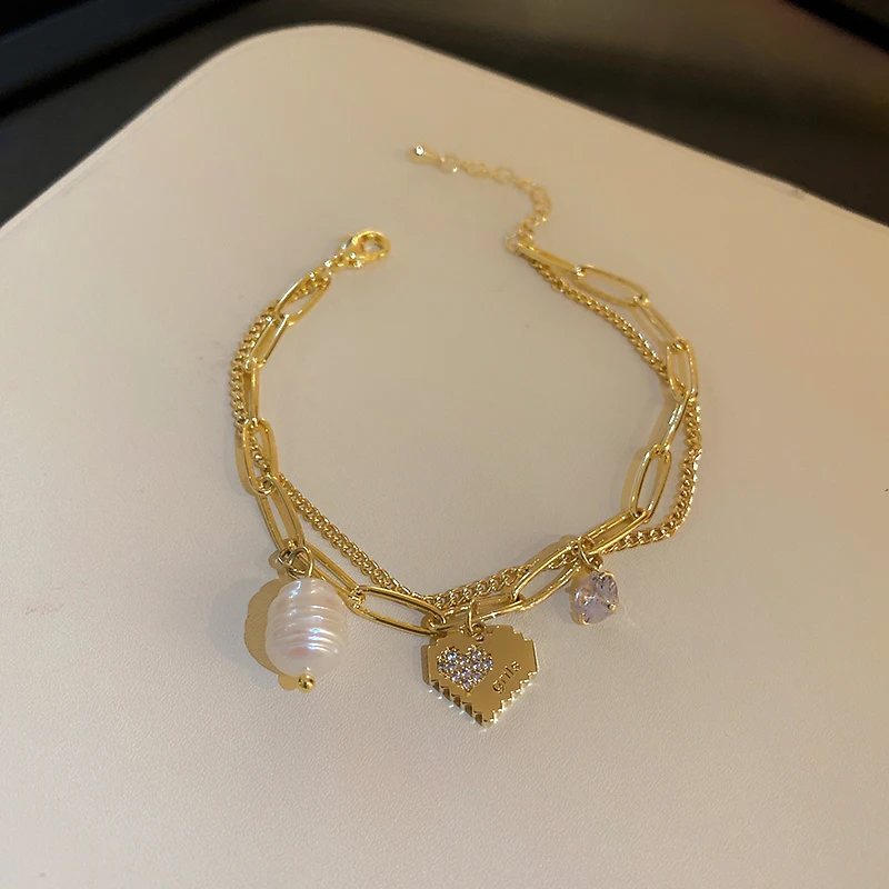 

freshwater pearl chain heart chain bracelet