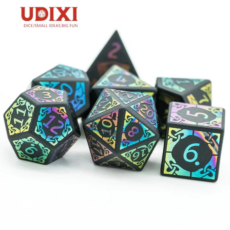 

Udixi Obsidian Stone Dice with Rainbow font Polyhedral Gemstone Dice for DND, Black
