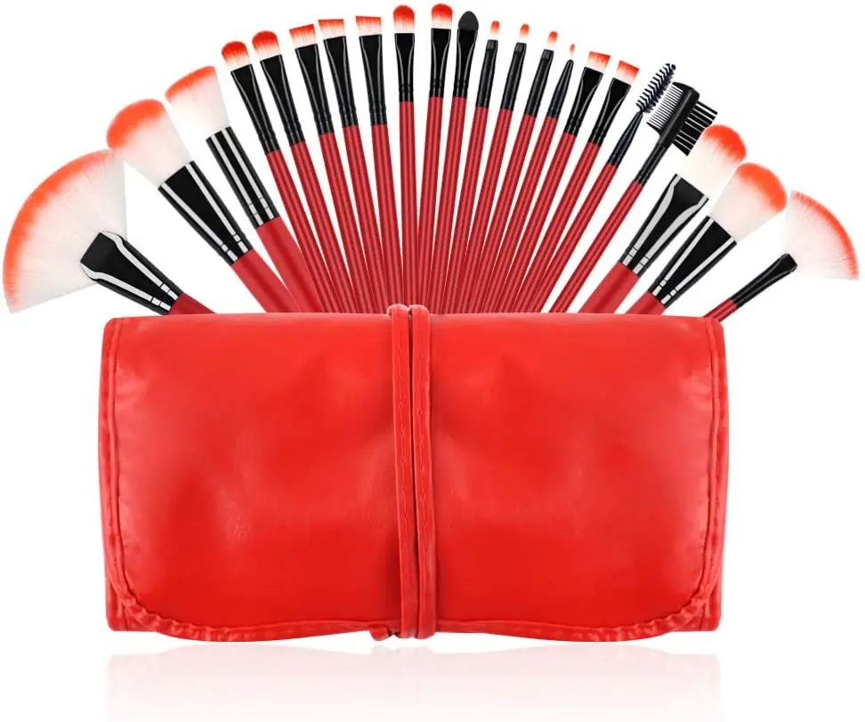 

22Pcs Beauty Cosmetic Professional Synthetic Soft Bristle Red Makeup Brush Set with Storage Case, Customized color