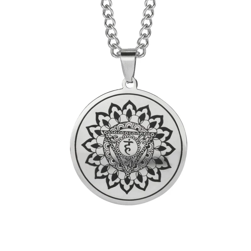 

Customized Wholesale Stainless Steel 7 Chakra Lotus Flower Indian Yoga Mandala OM Necklace