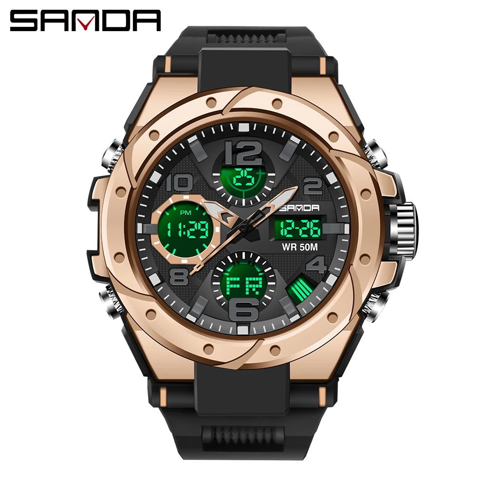 

Sanda 6008 Military Dual Display Men Wrist Watches LED Alarm Water Resist Resin Sports Digital Watch