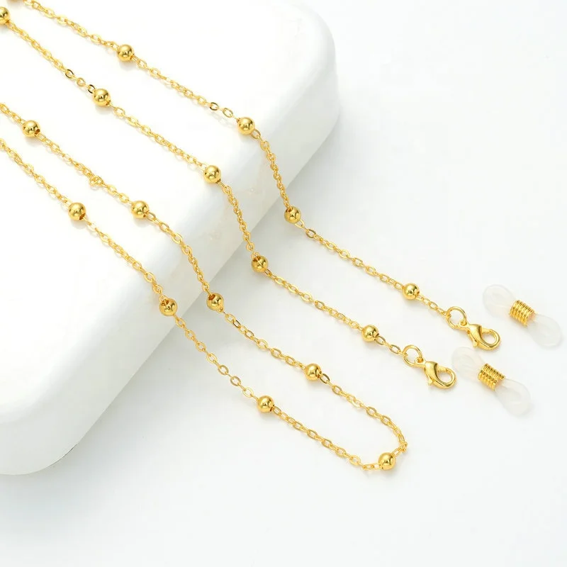

2021 Hot Sale Rose Gold Metal Ball Chains Glasses Anti Slip And Face Cover Protector Holder Gold Plating Chains Necklace, Multiple candy color