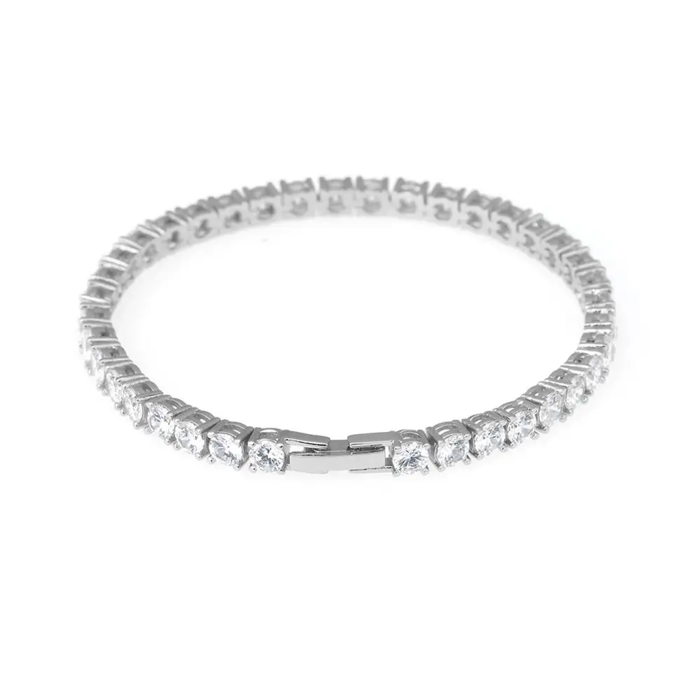 

KRKC&CO Hip Hop Jewelry 4MM White Gold CZ Tennis Bracelet Fake Diamond Tennis Bracelet, Golden