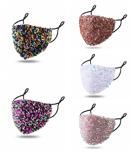 

Adjustable Bling Sparkly Sequin Fashion Party FaceMask for Women Masquerade Pocket Maskes Can Put Filters