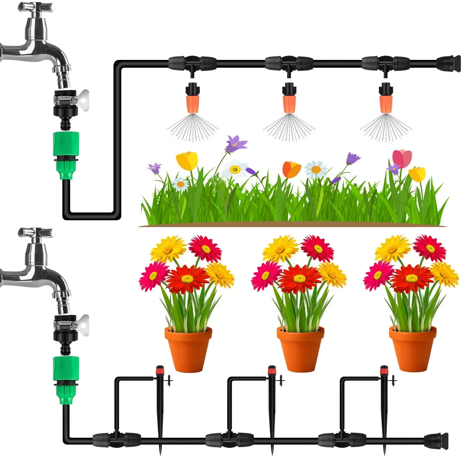 

Multifunction Water spray tube kits pvc spray hose water irrigation systems for nursery farm gardens, Black