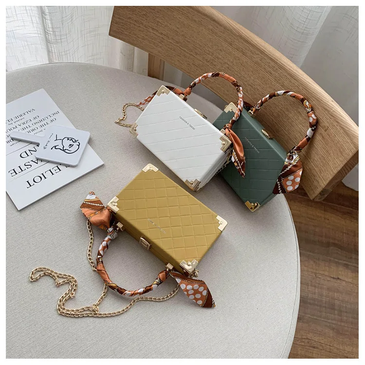 

Korean chain fashion ladies crossbody bags box pu leather girls purse and handbags luxury shoulder small square bag for women, 4 color / custom