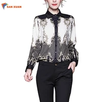 

Chinese manufacturer autumn latest casual graceful floral print turn down collar fashion design long sleeve ladies blouses tops