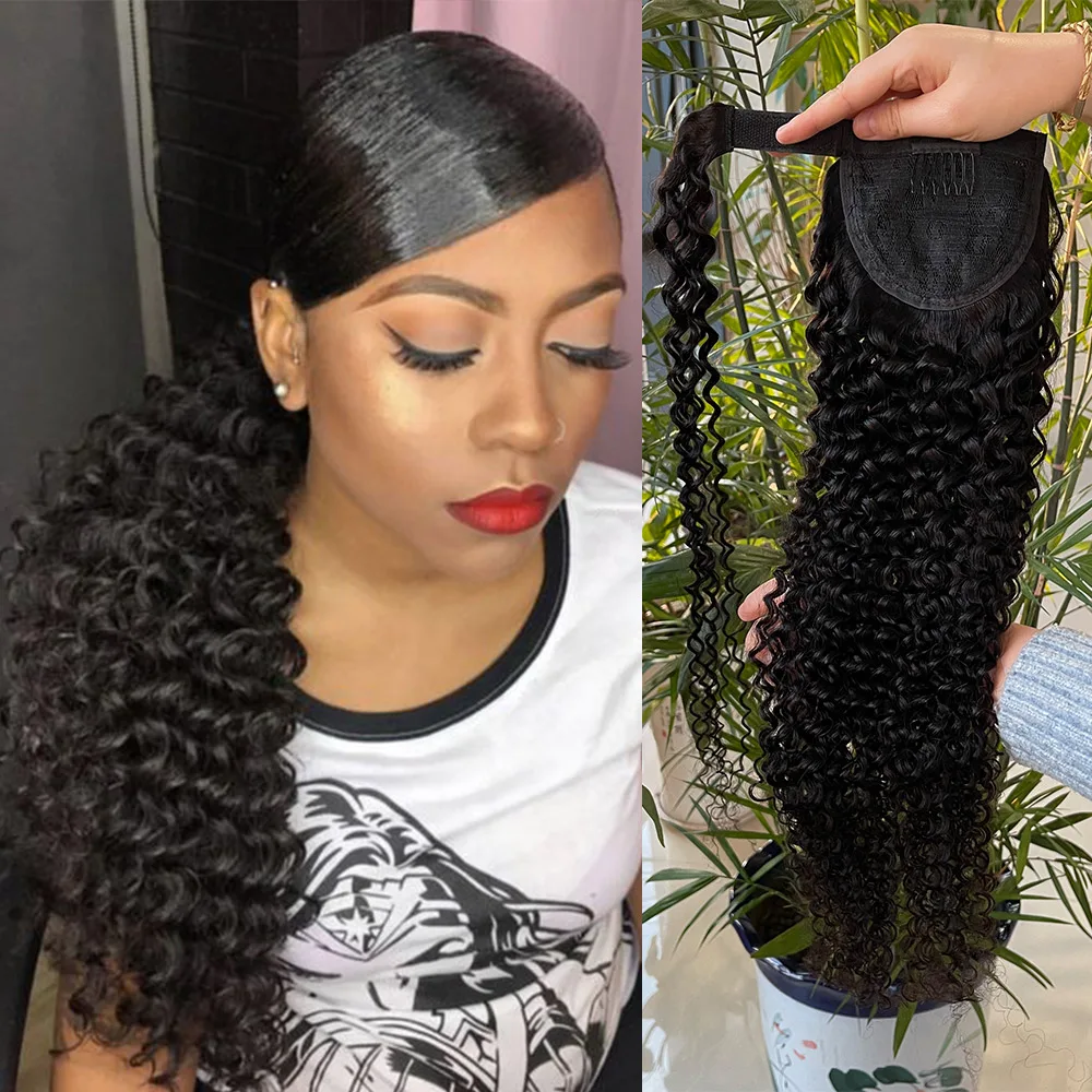 Best Seller Kinky Curly Ponytail Human Hair Ponytails with Wrap Clip in Hair Extension