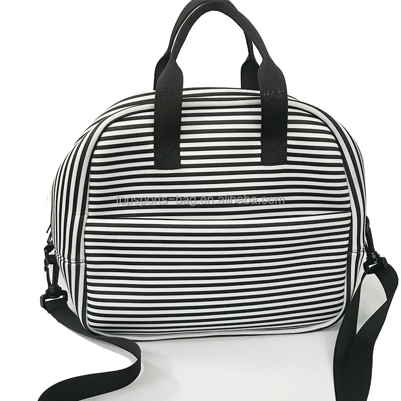 

Black and White Stripes Neoprene Reusable Lunch Tote Bag Picnic Case for Women