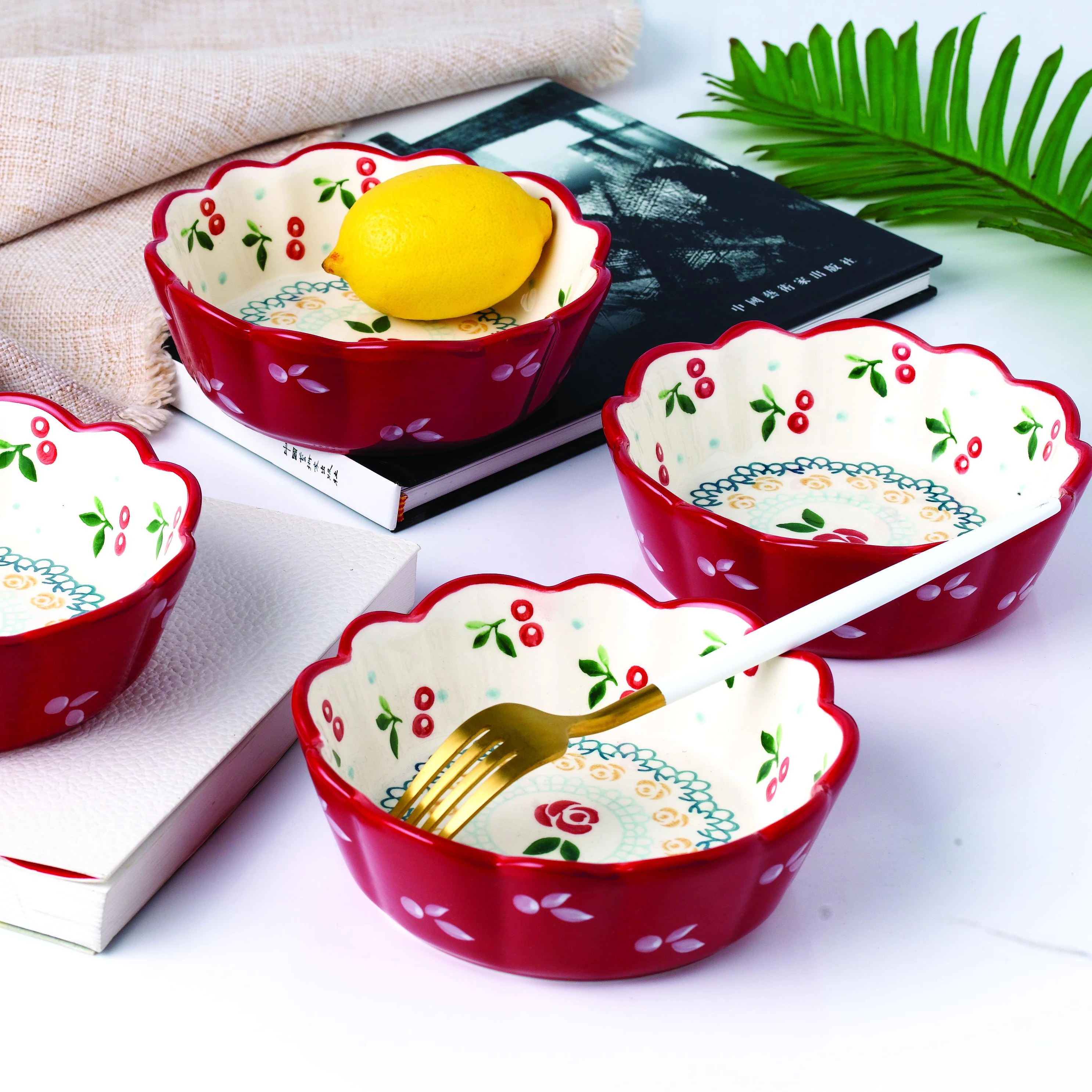 

cheap dinner soup bowl dinner set ceramic bowl with flower design, Multi