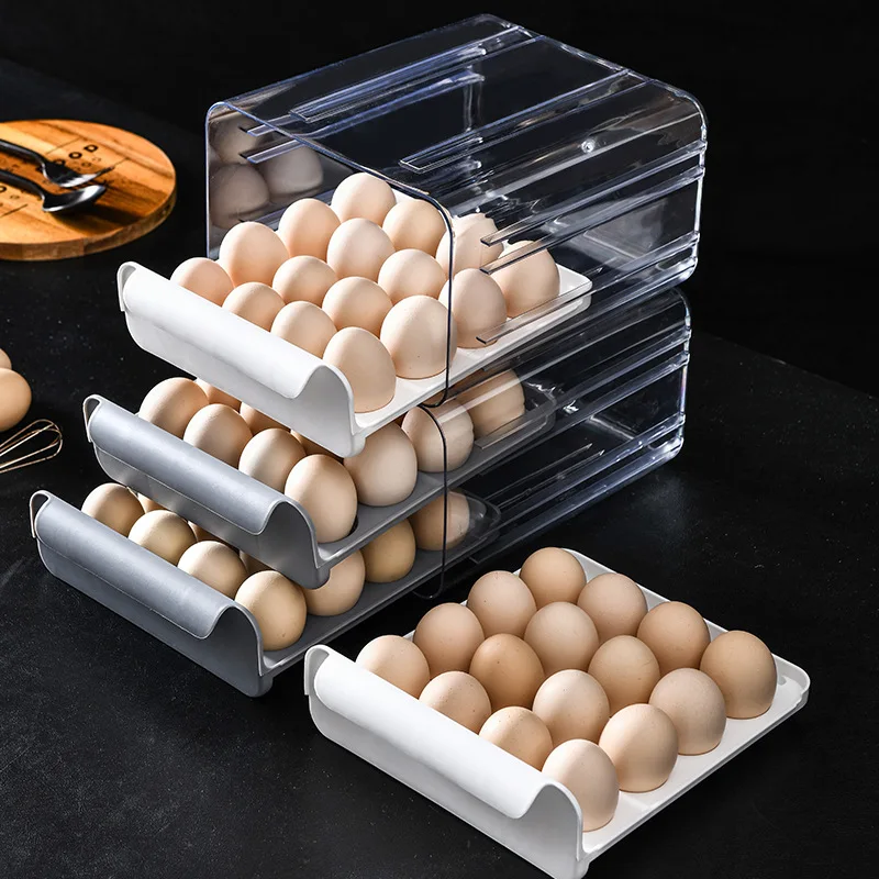 

Dropshipping Kitchen Refrigerator Keep Fresh Egg Container Rack Plastic Drawer 32 Grid Egg Holder Storage Box, As the photo shown