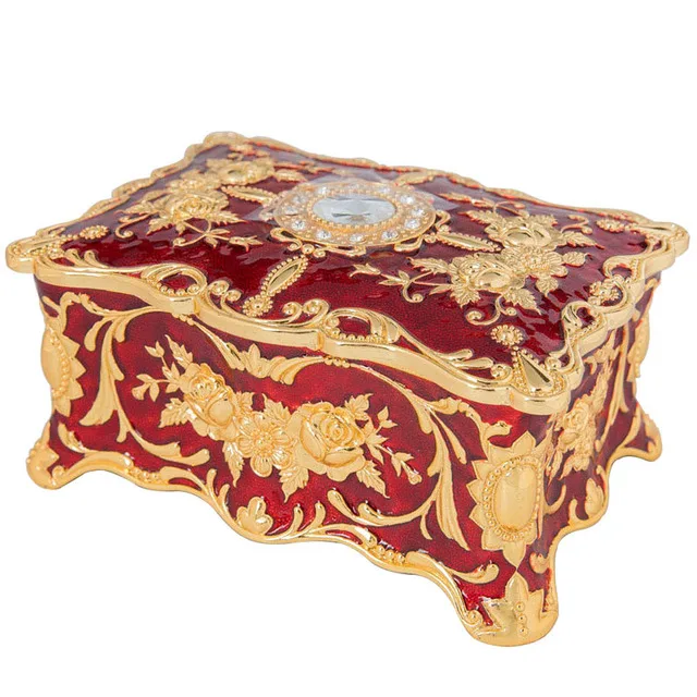 

Metal European style creative enamel colored diamond multi-layer jewelry box high-end exquisite large jewelry storage box