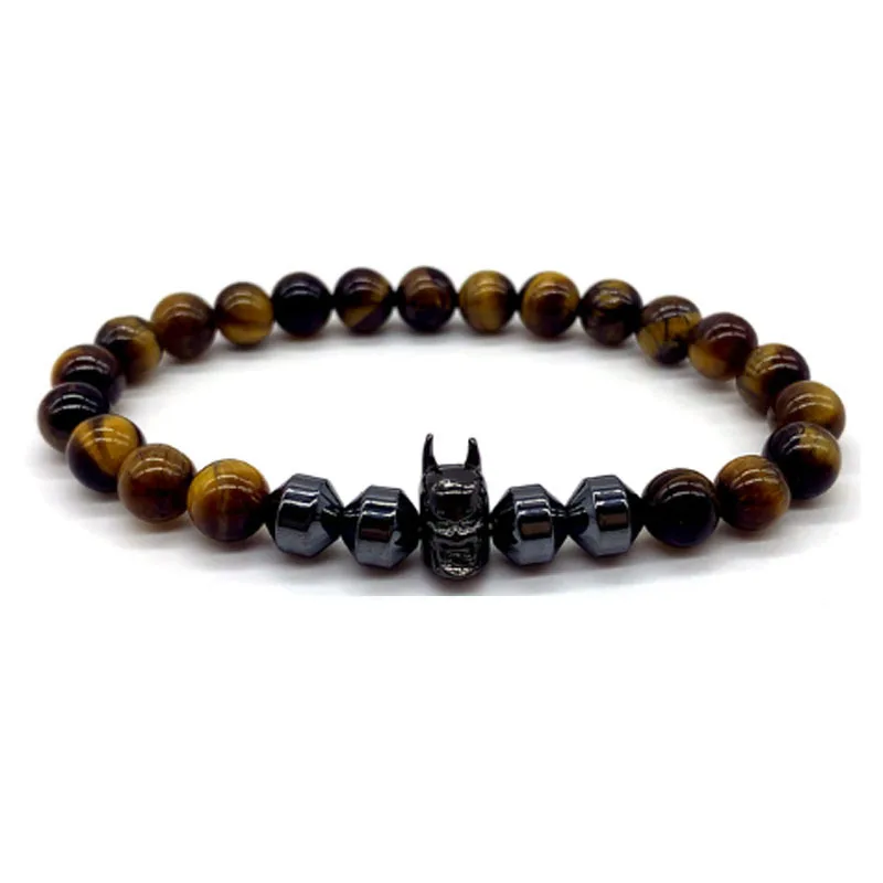 

Classic black Batman Charm Bracelet men's Handmade 8mm red iron mine tiger eye stone jewelry bracelet