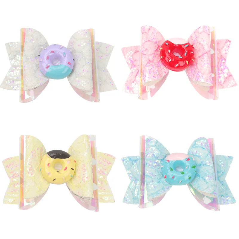 

Summer New Style Hair Bows Kids Cute Lace Donuts Hairpins Sequin Glitter Hair Bows Clips for Girls Children Hair Accessories