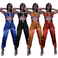 

MH9543 stylish solid pants and bra two piece set women clothing