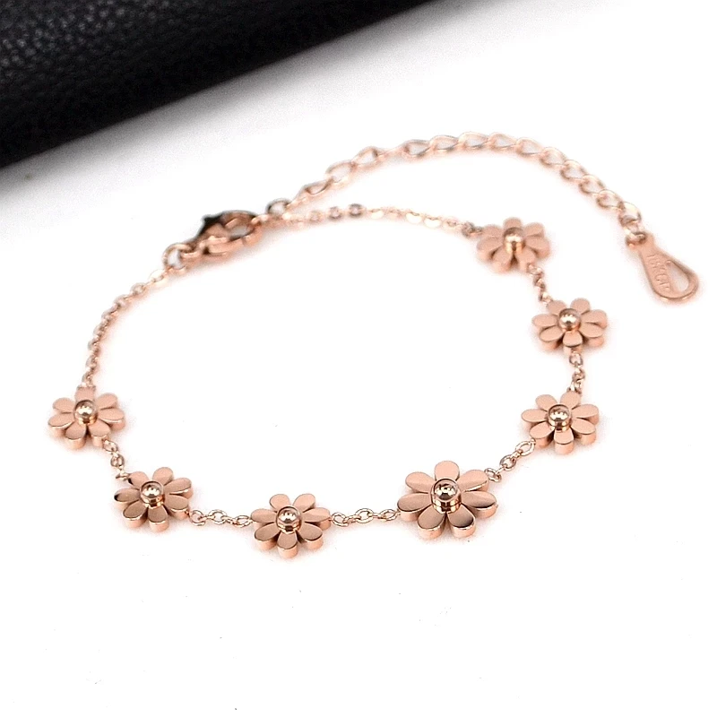 

Women Gift Trendy Unisex Customized Fashion 18 K Gold Jewelry Wholesale 316L Stainless Steel Sunflower Daisy Bracelet Chain, Rose gold,gold ,silver