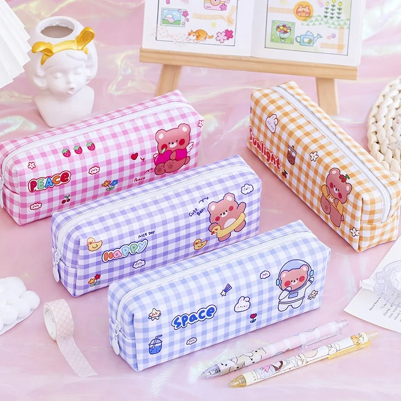 

2023 New cartoon bear pattern pen bags cute kawaii kids pencil case for girls