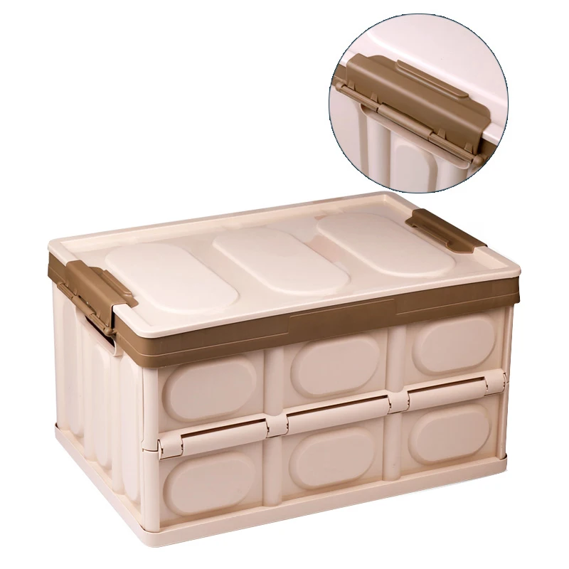 

56L Storage Bin Durable Plastic Collapsible Folding Utility Crates lid with buckle