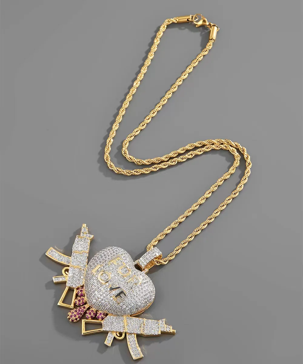 

Gaby new design heart spider shape iced out dangle necklace hip hop tak necklace wholesale body jewelry, Gold, silver