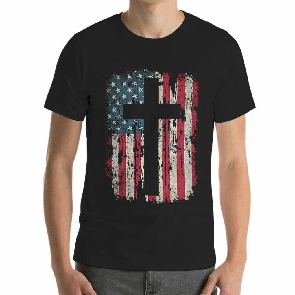 

Fashion 2021 Christian Cross American Flag Tshirt Vintage Tshirts For Men