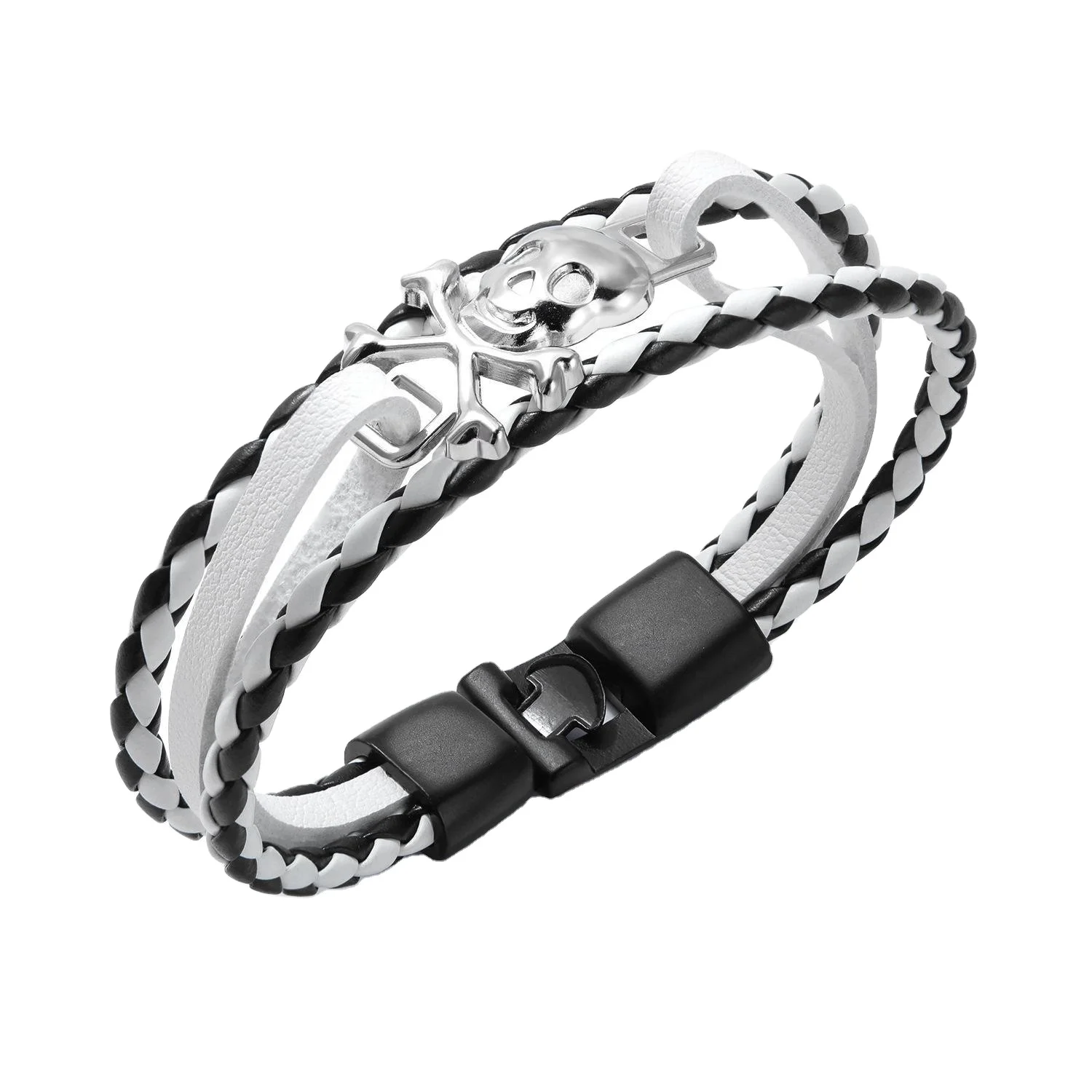 

High-end personality men's stainless steel bracelet pirate skull stainless steel bracelet student leather bracelet, 3 colors available