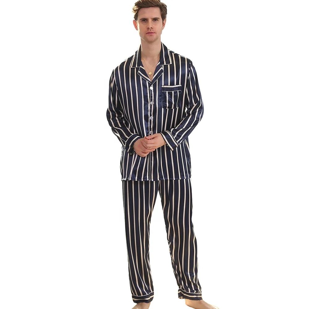 

Men's Pajama Set Long Sleeve Sleepwear Lightweight Button Down Tops and Pants/Bottoms Classic Satin PJ Set