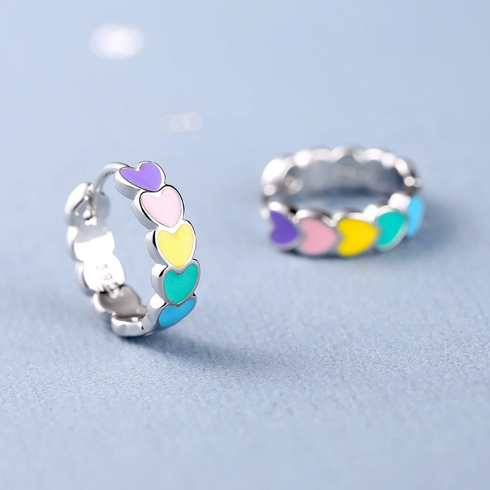 

Epoxy Rainbow Love Earrings Sweet Heart-shaped Earrings Cross-border Fashion Personality