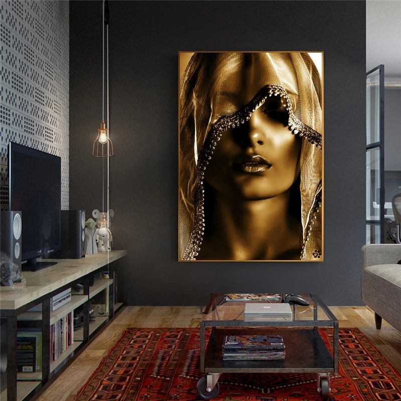 
Golden Makeup Women Canvas Paintings Posters and Print Nordic Style Wall Art Pictures Scandinavian Cuadros for Living Room Decor 