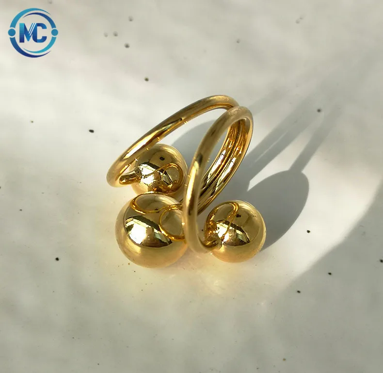 

2021 Fashion Fine Brass Rings Jewelry Women 18K Gold Plated Three Ball Open Adjustable Rings, As the picture