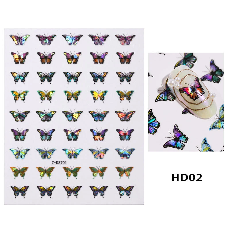 

2021 Newest 12 Nail Designs Art Decal Holographic Waterproof Profession Butterfly Nail Sticker