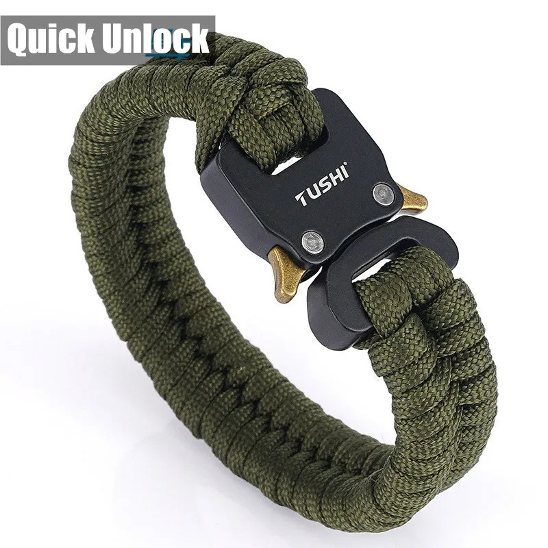 

Free Shipping Outdoor Survival Quick Unlock Tactical Bracelet 26 cm Woven Hand Rope Adjustable Sos Bracelet Unisex