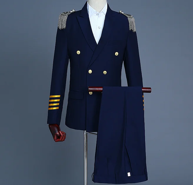 Custom Men's Captain's Suit Double-breasted With Epaulets Suit - Buy ...