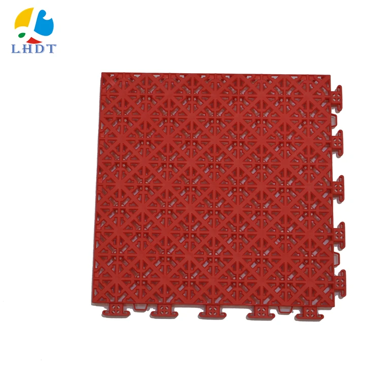 

Outside plastic sports floor interlocking suspended PP plastic flooring tiles green carpets with buffer cushion, 12 colors