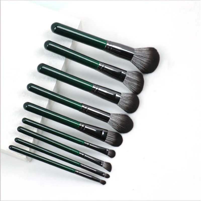 

Premium Synthetic Contour Concealers Foundation Powder Eye Shadows 9 PCs Makeup Brushes Set, Dark green
