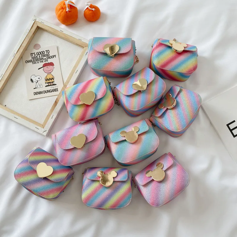 

hot selling Little Girl Mini Handbag Cute Children Mouse Ear rainbow Shoulder Bags Baby Kids Purses Chain Girl Coin Key Purse