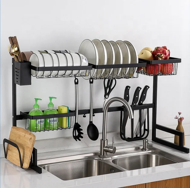 

Adjustable Layers Over the Sink Rack Stainless Steel Dish Drying Rack, Black