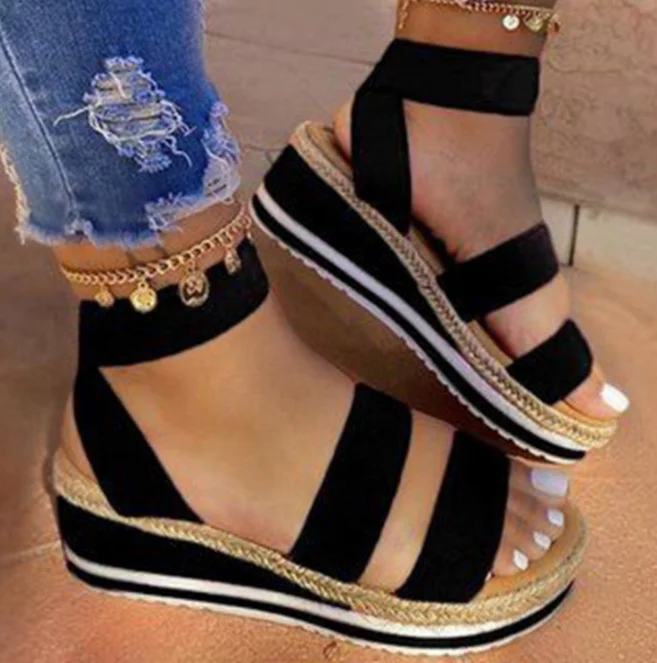 

2021 Wholesale Cheaper Summer wedges heel sandals female hemp rope thick bottom sandals slipper for women and ladies, Can be customized