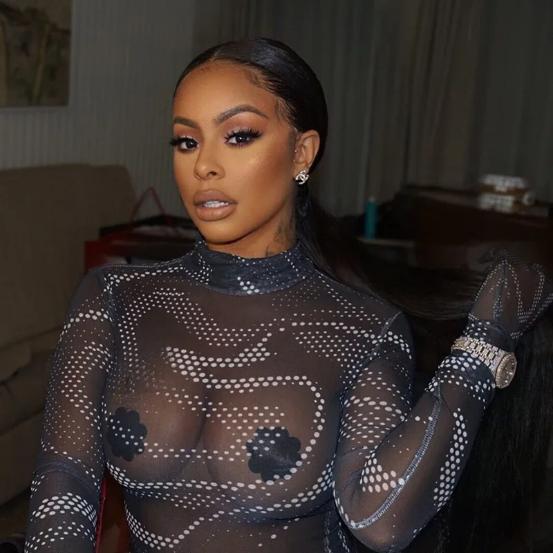 

Gauze Long Sleeve See Through Sexy Dresses For Night Club, Dark blue,black