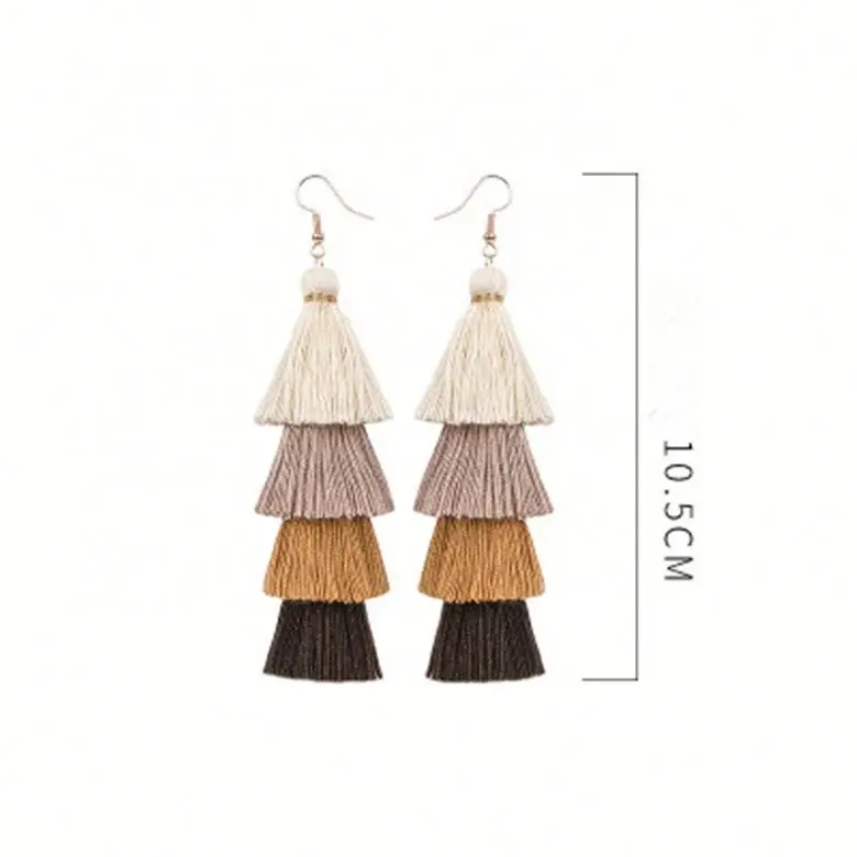 

Jhsport Ethnic Style Long Tassel Earrings Fashion Colorful Multi Layer Earrings, Picture