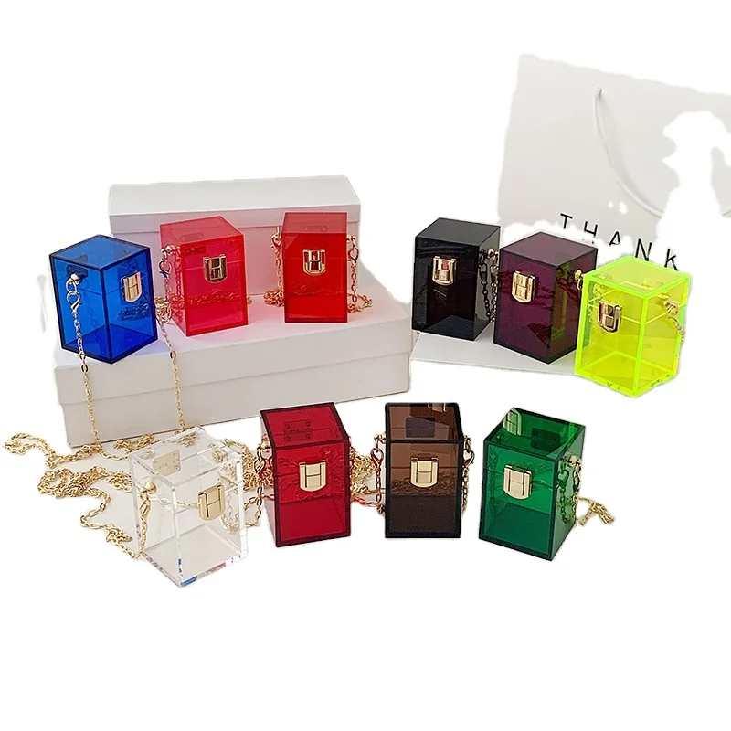 

2021 New Square Bag Fashion Transparent PVC Jelly Bags Wallets Sling Bag Mini Handbag Set, 10 colors