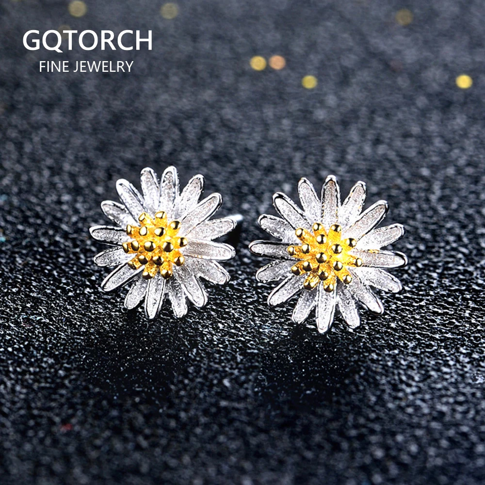 

Small Sun Flower 925 Silver Pave Stud Earrings Fashion Jewelry Earrings, White